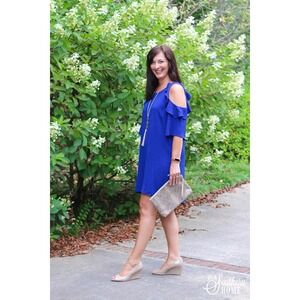 Umgee USA Royal Blue Cold Shoulder Ruffle Dress Size 2XL Womens